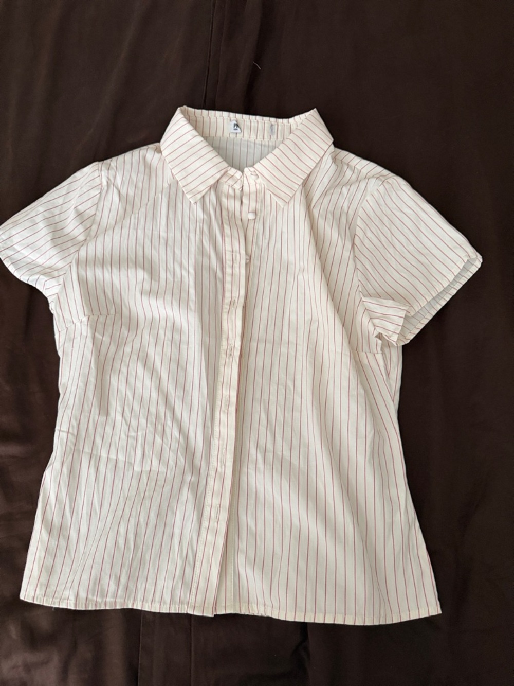 Princess Polly White Button-Down Shirt with Red Pinstripes
